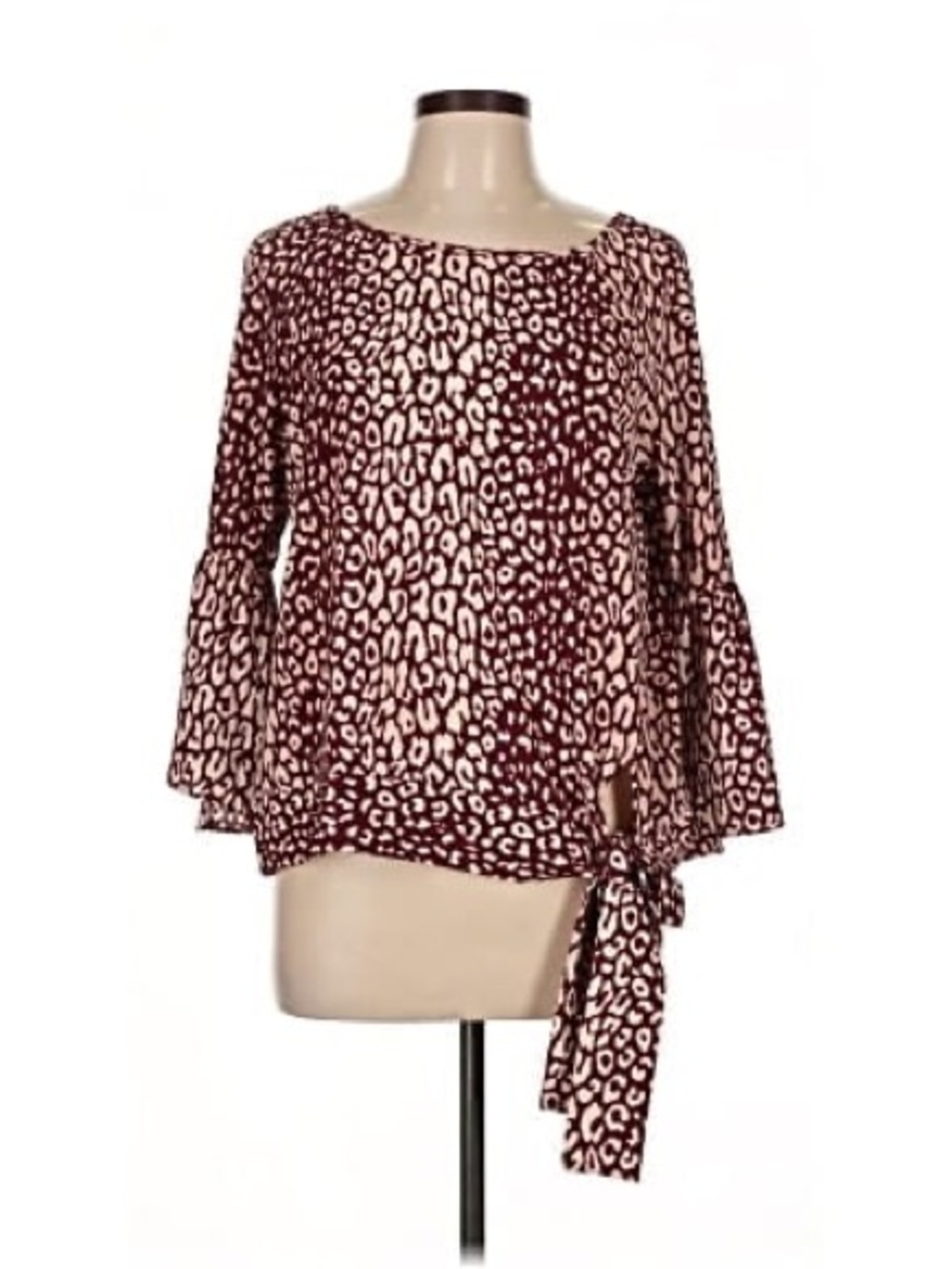 Michael Kors Burgundy Leopard Tie-Hem Blouse